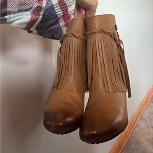 Harley Davidson Fringed Tan Genuine Leather Ankle Boots